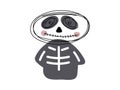 Halloween smiling skeleton character. Happy Halloween character portrait in doodle outline style. Funny Happy Halloween