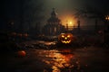 Halloween. The souls of the dead returned to their homes. Pumpkins, witches, skeletons, sorceresses, spirits of the dead Royalty Free Stock Photo