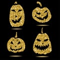 Halloween sparkley pumpkin with scary face on background