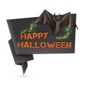 Halloween speech bubble with origami bat and omnious lights. Vector illustration, eps10. Royalty Free Stock Photo
