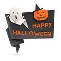 Halloween speech bubble with origami ghost and pumpkin. Vector illustration, eps10. Royalty Free Stock Photo
