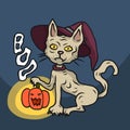 Halloween sphinx cat witch cartoon illustration
