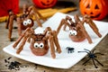 Halloween spider cakes with candy eyes in chocolate, Halloween treats Royalty Free Stock Photo