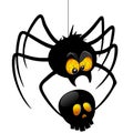 Halloween Spider Cartoon holding Black Skull