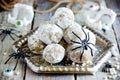 Halloween spider egg cake pops or cookies Royalty Free Stock Photo