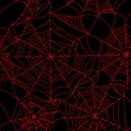 Halloween spider web Red on black background seamless pattern. S Royalty Free Stock Photo