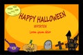 Halloween of spider web tombstone cross moon bat castle in black and purple