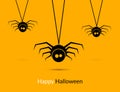 Halloween spiders design poster template. Happy Hallooween decoration of cute spiders