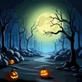 Halloween spooky background, scary pumpkins scene. Scary creepy forest Royalty Free Stock Photo