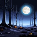 Halloween spooky background, scary pumpkins scene. Scary creepy forest Royalty Free Stock Photo