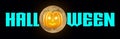 Halloween - A spooky Halloween banner with a full moon, a scary pumpkin with glowing eyes, set against a Black background Royalty Free Stock Photo