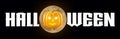 Halloween - A spooky Halloween banner with a full moon, a scary pumpkin with glowing eyes, set against a Black background Royalty Free Stock Photo