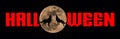 Halloween - A spooky Halloween banner with a full moon and wolves howling, set against a Black background