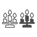 Halloween spooky candlestick, candle, candelabrum line and solid icon, halloween concept, deco vector sign on white
