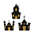 Halloween spooky castle silhouette design with black and yellow color. Haunted castle silhouette design collection on a white Royalty Free Stock Photo