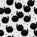 Halloween spooky cats seamless pattern on gray background. Funny fat cat halloween pattern background. Halloween theme design Royalty Free Stock Photo