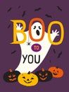Halloween Spooky Cute Ghost Boo Face vector poster