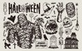 Halloween spooky elements vintage set