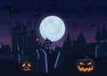 Halloween spooky graveyard flat vector background Royalty Free Stock Photo