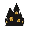 Halloween spooky house design with yellow and dark black color shade. Scary house silhouette vector design on a white background. Royalty Free Stock Photo