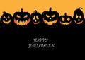 Halloween Spooky Nighttime Scene Horizontal Background, orange halloween banner.