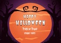 Halloween spooky party with full moon and gnarled tree design background. Royalty Free Stock Photo