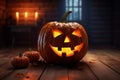 Halloween spooky pumpkin scary background with haunted house and full moon Royalty Free Stock Photo