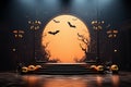 Halloween spotlight stage is prepped to captivate with spooky enchantment