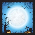 Halloween Square Blue Vector Scene Background 1