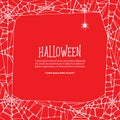 Halloween square frame white cobweb and spider on red background Royalty Free Stock Photo