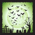 Halloween Square Green Bats Scene Background 1