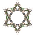 Halloween Star of David. Human hand bones and dog-rose flowers arranged in antcient religious symbol of Judaism.