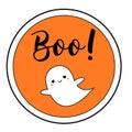 Halloween sticker with cute ghost and text boo