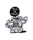 Halloween sticker design with headless astronaut waving his hand