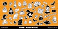 Halloween sticker pack. Happy Halloween illustrations set with cut outline for stickers