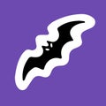 Halloween sticker with spooky bat. Silhouette, shadow of flittermouse, fill icon of night animal, doodle design element