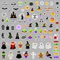 Halloween stickers. Cute icons vector set. Cartoon style. Kawaii. Trick or treat