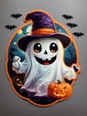 Friendly ghost wearing like a witch Royalty Free Stock Photo