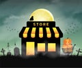 Halloween store shop open in night graveyard Royalty Free Stock Photo