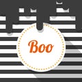 Halloween striped background. Boo text. Black and white. Vector illustration, flat design