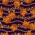 Halloween striped pattern with pumkin heads, candy