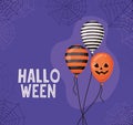 Halloween striped and pumpkin balloons with spiderwebs vector design