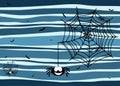 Halloween stripey background with smiling spider, cobweb and bats Royalty Free Stock Photo