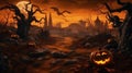 Halloween studio backdrop  - a pumpkins and bats in a forest Royalty Free Stock Photo