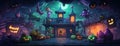Halloween style house, creepy horror wallpaper, ai generated image