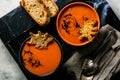 Halloween style pumpkin soup - with spider shaped toast