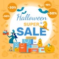 Halloween Super Sale, Shopping Bags and Boxes. Royalty Free Stock Photo