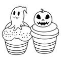 Halloween sweet cupcakes with pumpkin and ghost Royalty Free Stock Photo