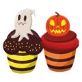 Halloween sweet cupcakes with pumpkin and ghost Royalty Free Stock Photo