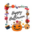 Halloween sweets colorful party background.